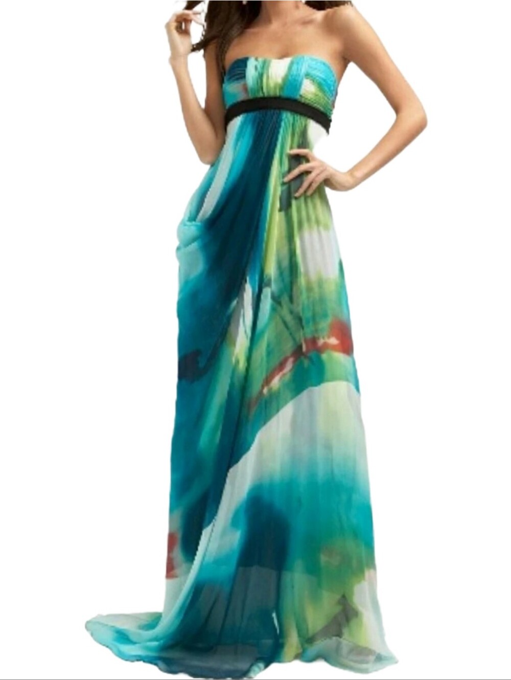 BCBGMAXAZRIA Silk Chiffon Watercolor 2008 Strapless Maxi Gown Dress - Picture 3 of 14